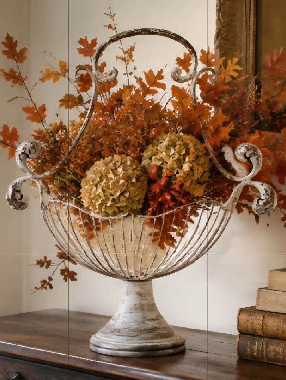 Shabby Chic Style French Metal Wire Basket Chippy Wooden Pedestal Planter
